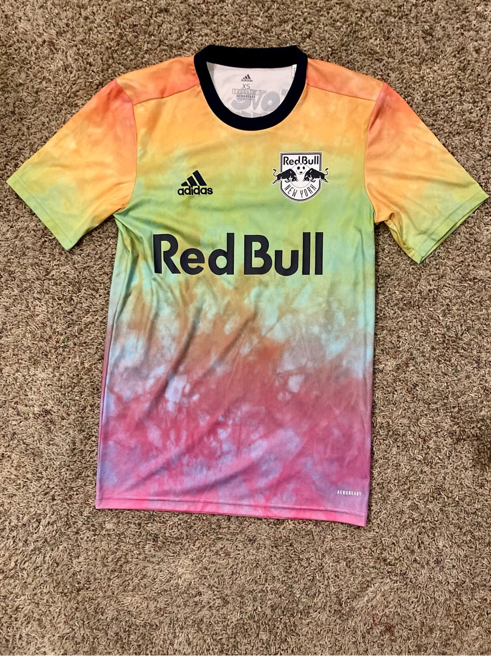 ADIDAS AEROREADY MENS NEW YORK RED BULLS 2021 PRIDE PREMATCH JERSEY NWOT